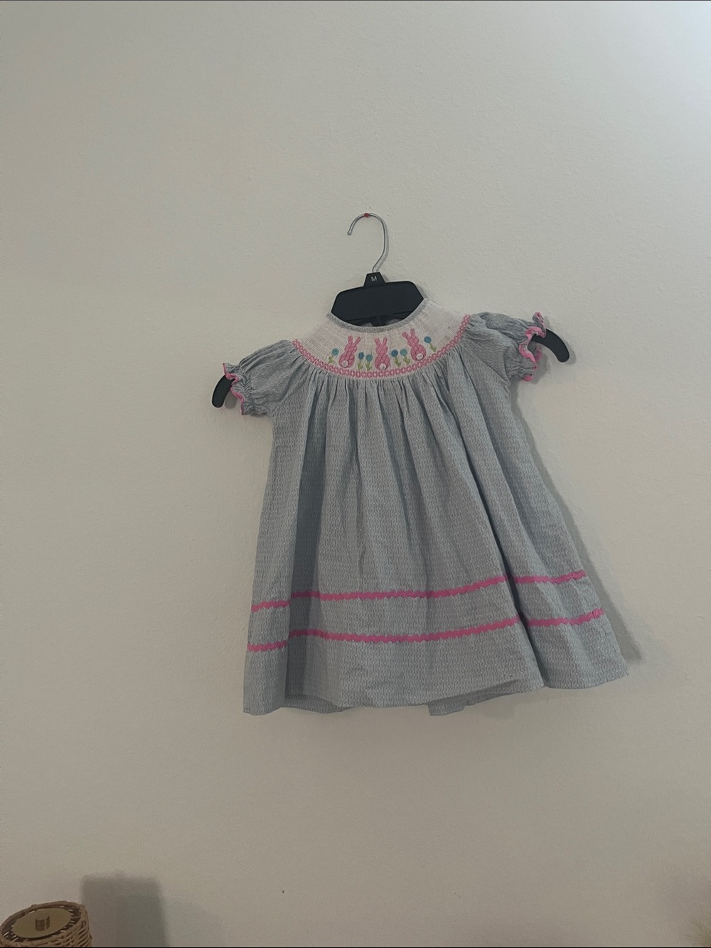 Cactus Gray Dress with Pink Bunny Smocking